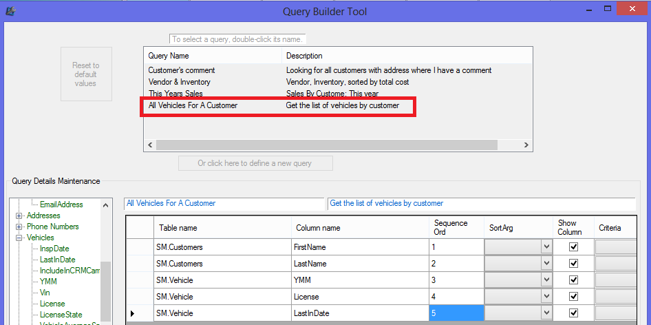 Report Pro Query - All Customers Vehicles