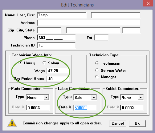 tech setup for 7.25 per hour and 20% of billed labor